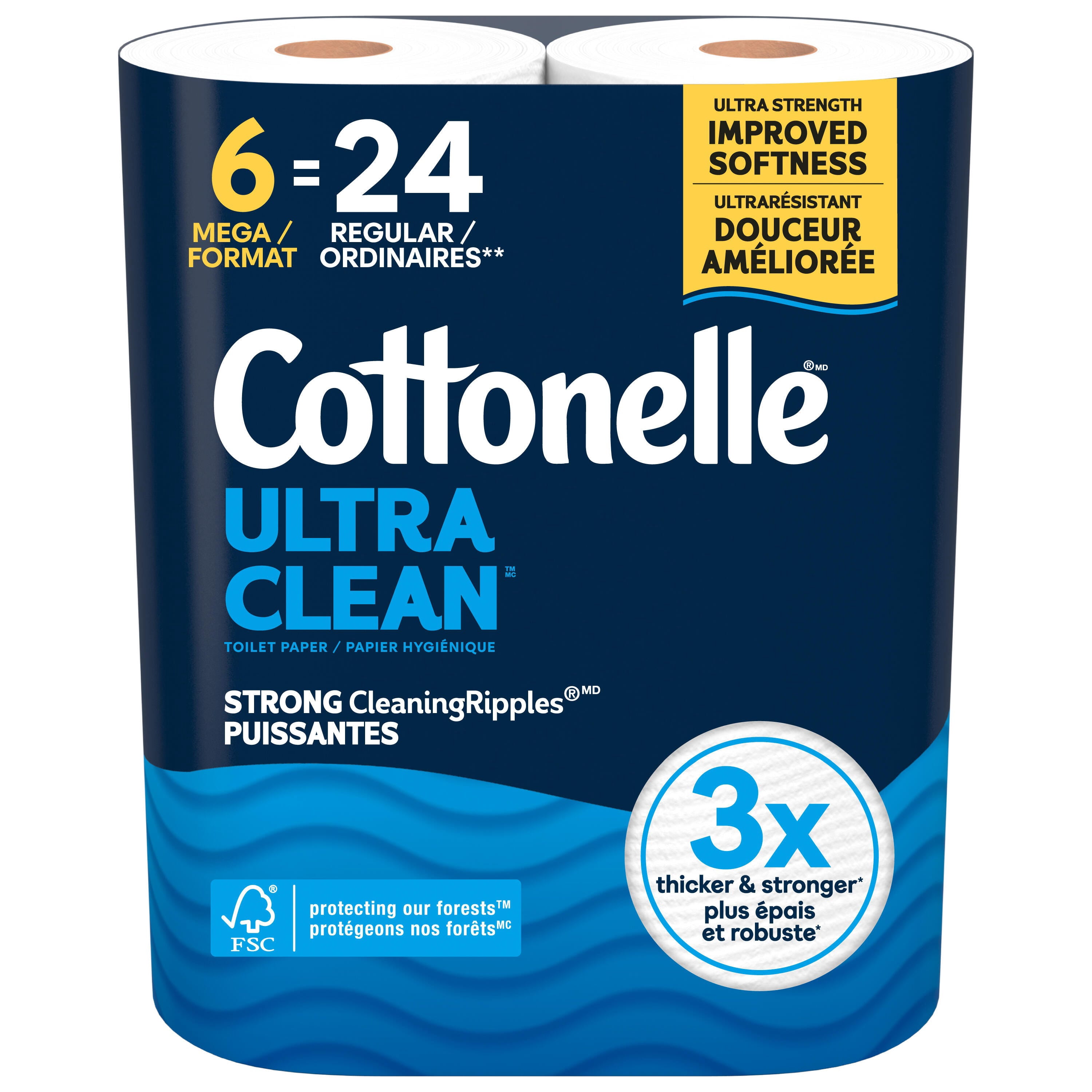Cottonelle Ultra Clean Toilet Paper, Strong Toilet Tissue, 6 Mega Rolls