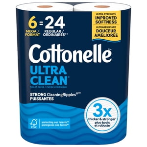 Cottonelle Ultra Papier toilette propre, Tissu de toilette solide, 6 Mega Rolls
