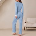 thumbnail image 5 of NJDVHB Ensembles d'Été pour Femmes, Ensemble de Détente pour Femmes, Ensemble de Chemises de Nuit pour Dames, Blouse Décontractée Unie à Col Rabattu à Manches Longues pour Femmes, Pyjama Court Mode, Bleu, TG, 5 of 5