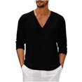 thumbnail image 1 of GigrtiJin Mens Long Sleeve T-Shirt Casual Fall V Neck Solid Color Tops Blouses Plus Size Basic Pullover Undershirt, 1 of 6