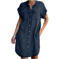 thumbnail image 2 of VEKDONE 2025 Liquidation Été Robes Chemise en Denim pour Femmes Manches Courtes Robe Midi en Jean Ample Boutonnée Décontractée Robe Droite Tunique, 2 of 8