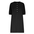 thumbnail image 4 of AherBiu Robe Courte en Coton et Lin pour Femmes, Manches 1/2, Boutonnée, Col Ras du Cou, Décontractée, Ample, Légère, 4 of 7