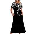 thumbnail image 1 of Pisexur Robes d'Été pour Femmes Col Rond Robe Fluide Plissée Tendance Manches Courtes Mode avec Poche Plage Été Évasée Imprimé Floral 2024 Robes, 1 of 4