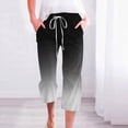 thumbnail image 2 of Linen Pants Women Summer Plus Size Active wear Printing Gradient Cargo Pants Mid Rise Softy Loose Fit Capri Pant Casual Lightweight Drawstring Fashion Daily Womens Pants With Pocket（Black,M）, 2 of 5