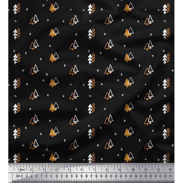 Soimoi Black Rayon Fabric Tree Christmas Print Fabric by the Yard 42 Inch Wide