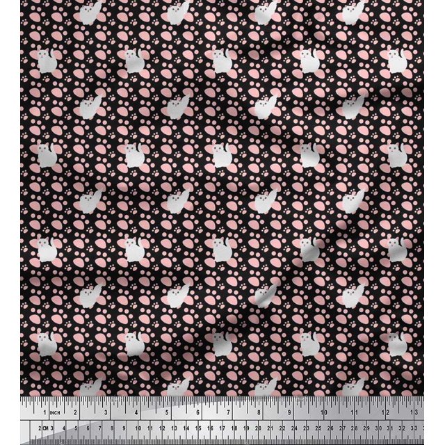Soimoi Velvet Fabric Footprint & Cat Kids Print Fabric by The Yard 58 Inch Wide