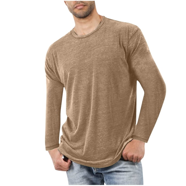 HAiming Men's Long Sleeve Shirts Casual Solid Color Round Neck Pullover Base Tops Plus Size Soft Pajamas Loungewear