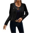 thumbnail image 2 of LOVZFMLL Cardigan for Women's Temperament Leather Velvet Tassel Trim Button Placket Jacket Solid Color Long Sleeved Tassel Jacket Cardigan, 2 of 7