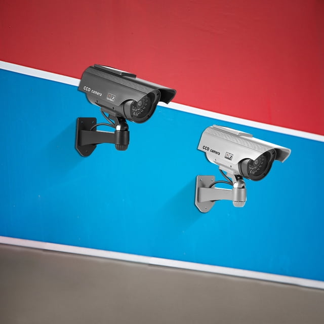 BRELIL 2Pcs Fake Security Camera, Motion Sensor Light Supply, IP65 Outdoor Lamp Trim, 3 Mode Security Accessory, Dummy Camera Light for Home