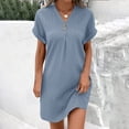 thumbnail image 1 of FcBaudy Robe à Manches Courtes Col en V Longueur Genou, Robes d'Été pour Femmes, Robes Décontractées pour Femmes Col Rond Manches Courtes avec Poches Fendue à Ourlet Croisé Robe pour Femmes, 1 of 5
