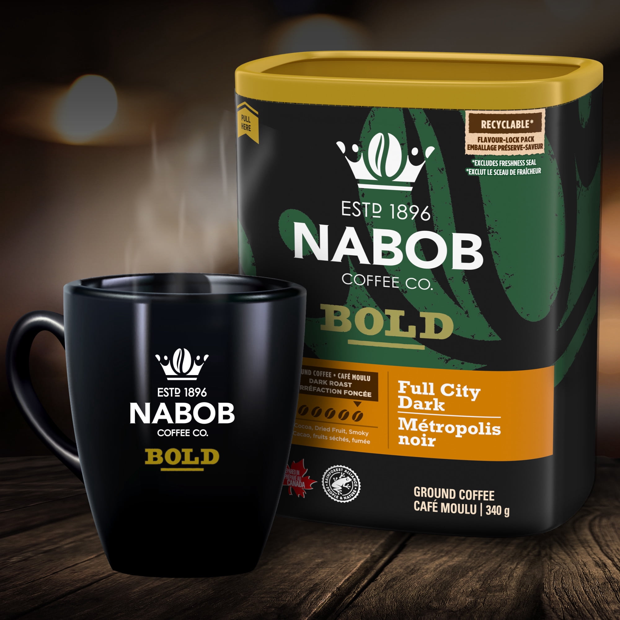Nabob Dark Bold Roast Full City Dark Ground Coffee, 340g Canister