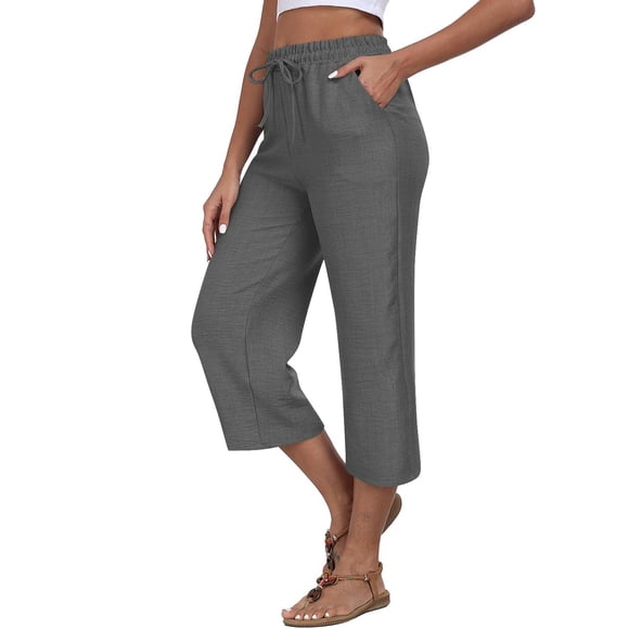 Plebaso Women's Summer Capri Pants Straight Wide Leg Capris with Pockets Lightweight Plain Cropped Pants