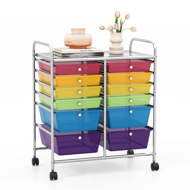 Costway Chariot Roulant à 12 Tiroirs Rangement Multicolore pour Scrapbooking Papier Bacs d'Organisateur de Studio