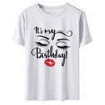 thumbnail image 4 of EGNMCR T-Shirts pour Femmes T-Shirt d'Été pour Femmes à Imprimé, Manches Courtes, Col Rond, T-Shirt Blouse à Imprimé de Lettres, 4 of 6