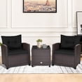 thumbnail image 3 of Gymax Ensemble de Conversation en Rotin pour Patio Extérieur 3 Pcs Jardin Cour avec Coussins Noirs, 3 of 10