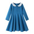 thumbnail image 1 of Dresses For Teens Spring Summer Print Ruffle Long Sleeve Solid Casual Girls Dress Blue 11-12 Years, 1 of 4