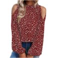 thumbnail image 1 of Pompotops Hauts d'Été Décontractés pour Femmes à Imprimé Floral, Col Rond, Manches Longues, Épaules Dégagées, Blouses Amples, Liquidation, 1 of 7
