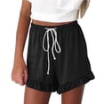 thumbnail image 1 of Womens Versatile Shorts Casual Pleated Hem Wide Leg Elastic Waist Drawstring Short Solid Color Loose Comfy Pants, 1 of 6