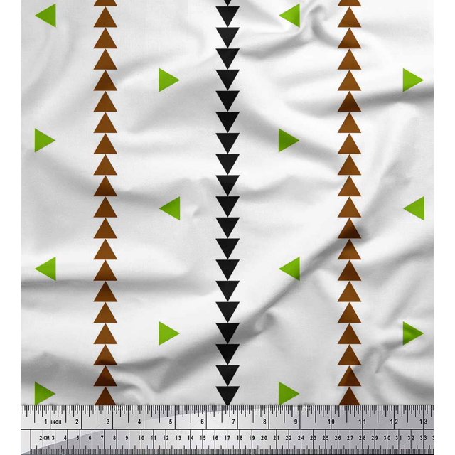 Soimoi Green Rayon Crepe Fabric Geometric Triangle & Jamdani Print Fabric by Yard 46 Inch Wide