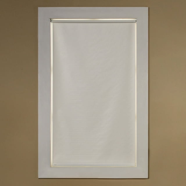 Levolor Store à Rouleau en Suède Duplex Assombrissant la Pièce en beige, Entièrement Étendu dans un Cadre de Fenêtre Blanc sur un Mur taupe, Présentant une texture Épaisse Façon Suède et une Utilisation Assistée par le Printemps Sans Cordons, Mesurant 37 par 66 Pouces, Convient aux Habillages de Fenêtre Bloquant la Lumière et Écoénergétiques.