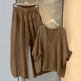 thumbnail image 1 of UPPADA Ensembles de Pantalons de Voyage pour Femmes 2 Pcs, Ensembles 2 Pcs pour Femmes Ensemble Assorti Décontracté Hauts à Manches Longues à Col Ras du Cou et Pantalons Capri Ensemble de Détente Assorti Ensembles de Pyjamas Brun, TTG, 1 of 7