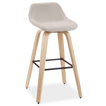 Bouclair Beige Fabric and Natural Wood Stool