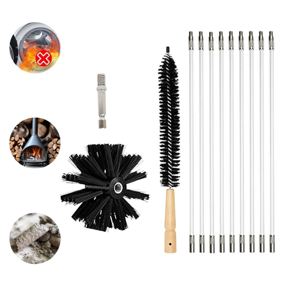 410mm Flexible 6 Rods Cleaning Brush Industrial Nylon Home Kitchen Chimney Cleaner Kit Dry Duct Rotary Dryer Vent Cleaning Brush - Adjustable Length Drill Attachment for Lint Removal in Dryer Vent