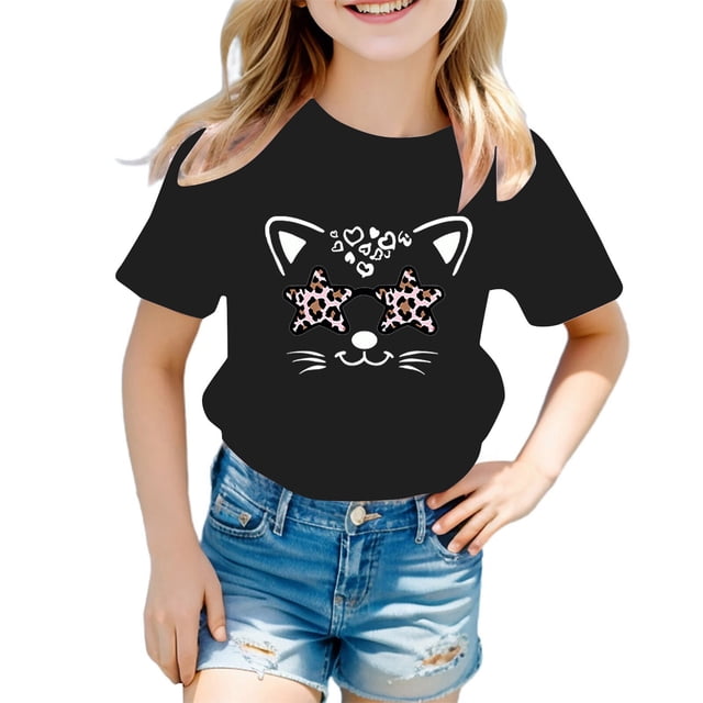 Xuewenshw T-Shirt Graphique Mignon pour Fille, Col Rond, Manches Courtes, Été, Décontracté, T-Shirt, Banane, Filles