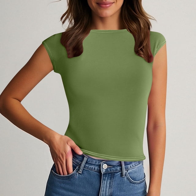 BLCHUNen Camisoles pour Femmes Tendance Sans Manches Extensibles à Enfiler Col Ras du Cou Coupe Ajustée Décontractées Extérieur Relax Mode Hauts d'Été