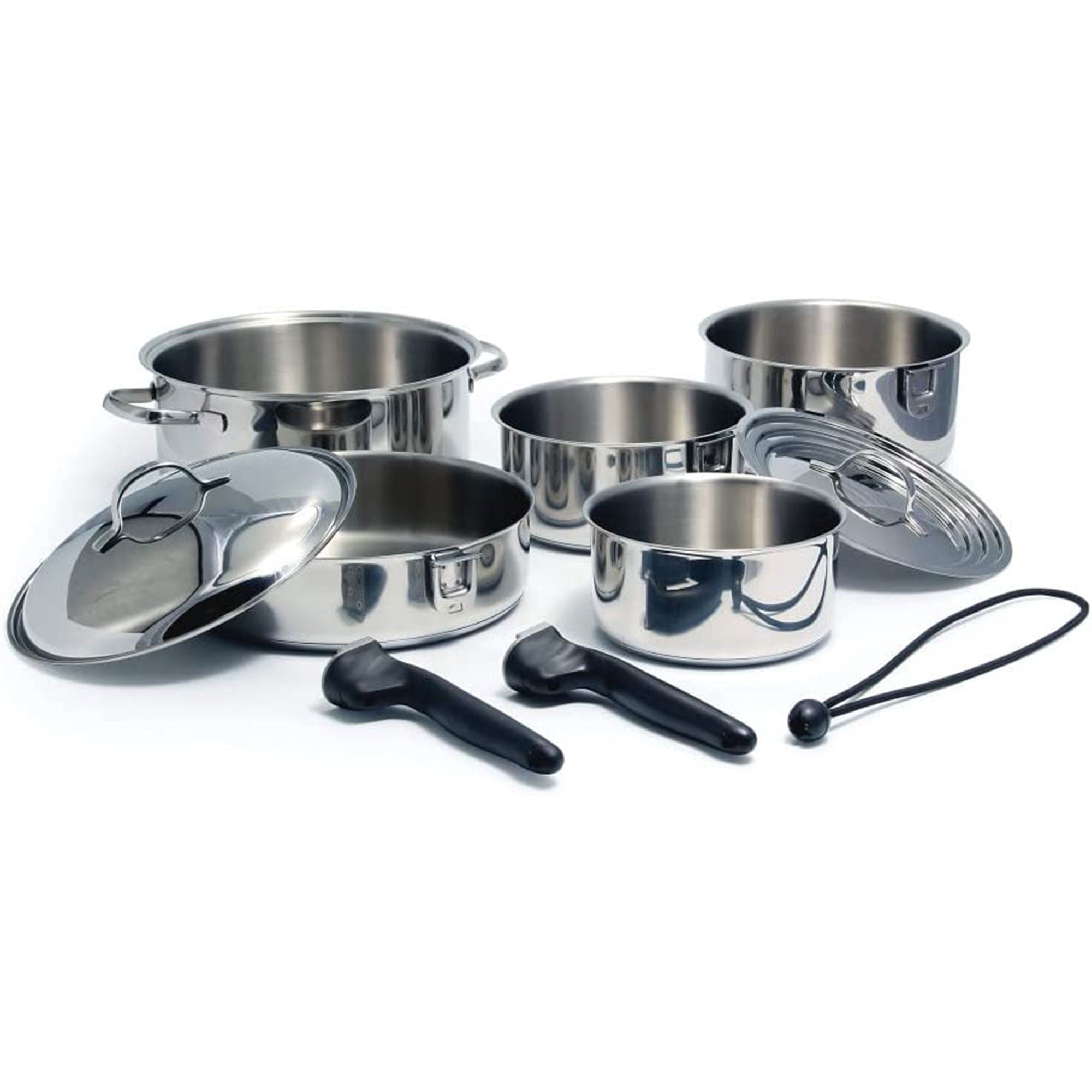 Camco 10 Piece Stainless Steel Cookware Nesting Pot Set for RVs and Boats