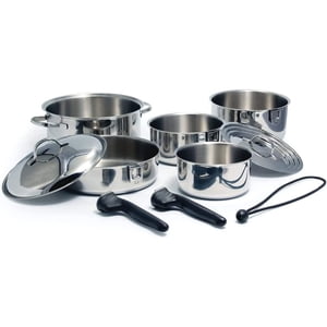Camco 10 Piece Stainless Steel Cookware Nesting Pot Set for RVs and Boats