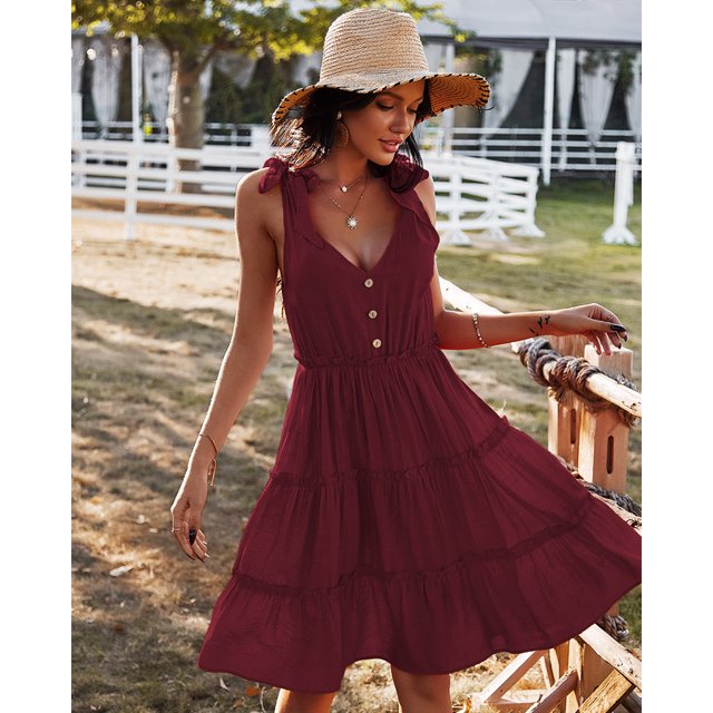 YNIQUE Womens Summer Casual Spaghetti Strap Smocked Ruffled Vacation Mini Dress