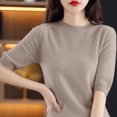 thumbnail image 4 of AherBiu Hauts d'Été pour Femmes Col Rond Manches Mi-Longues Chemises Unies Décontractées Coupe Ample T-Shirts Basiques Blouses, 4 of 4