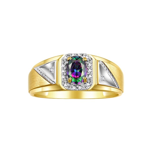 RYLOS Men's Rings Yellow Gold Plated Silver Classic 7X5MM Oval Gemstone & Diamond Ring Alexandrite June Birthstone Rings For Men Size 13