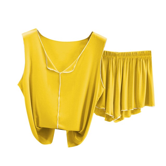Chbgutlmr 2 Piece Womens Pajama Sets Summer V Neck Sleeveless Tops Ruffle Elastic Waisted Shorts Lounge Outfits