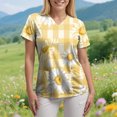 thumbnail image 4 of felwors Sarraus Femmes Confortable Léger Doux Extensible Imprimé Col en V Manches Courtes Haut de Sarrau Médical Jaune G, 4 of 8