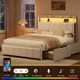 thumbnail image 4 of GUNAITO Cadre de Lit Double avec Tête de Lit de Rangement, Cadre de Lit Plateforme Rembourré à 2 Tiroirs avec Éclairage DEL, Ports USB et Prises, Beige, 4 of 9