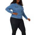 thumbnail image 4 of GRACE & GRANDEUR Veste en Denim Sans Col à Manches Longues pour Femmes Grande Taille, 4 of 7