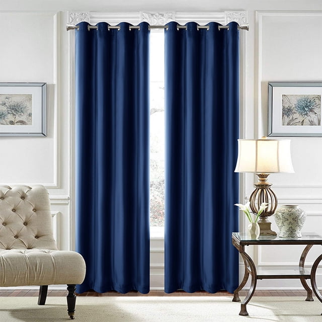 LUXUR Rideau Occultant Protection UV Draperies Écoénergétiques Oeillets de Fenêtre Rideaux Isolés Thermiques Luxe Bleu Marine L:42 Pouces H:84 Pouces