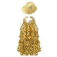 thumbnail image 1 of Yeahdor Robe de Danse Sans Manches à Sequins et Volants pour Filles, Combinaison Moderne Jazz Latin Salsa avec Chapeau Or 12, 1 of 5