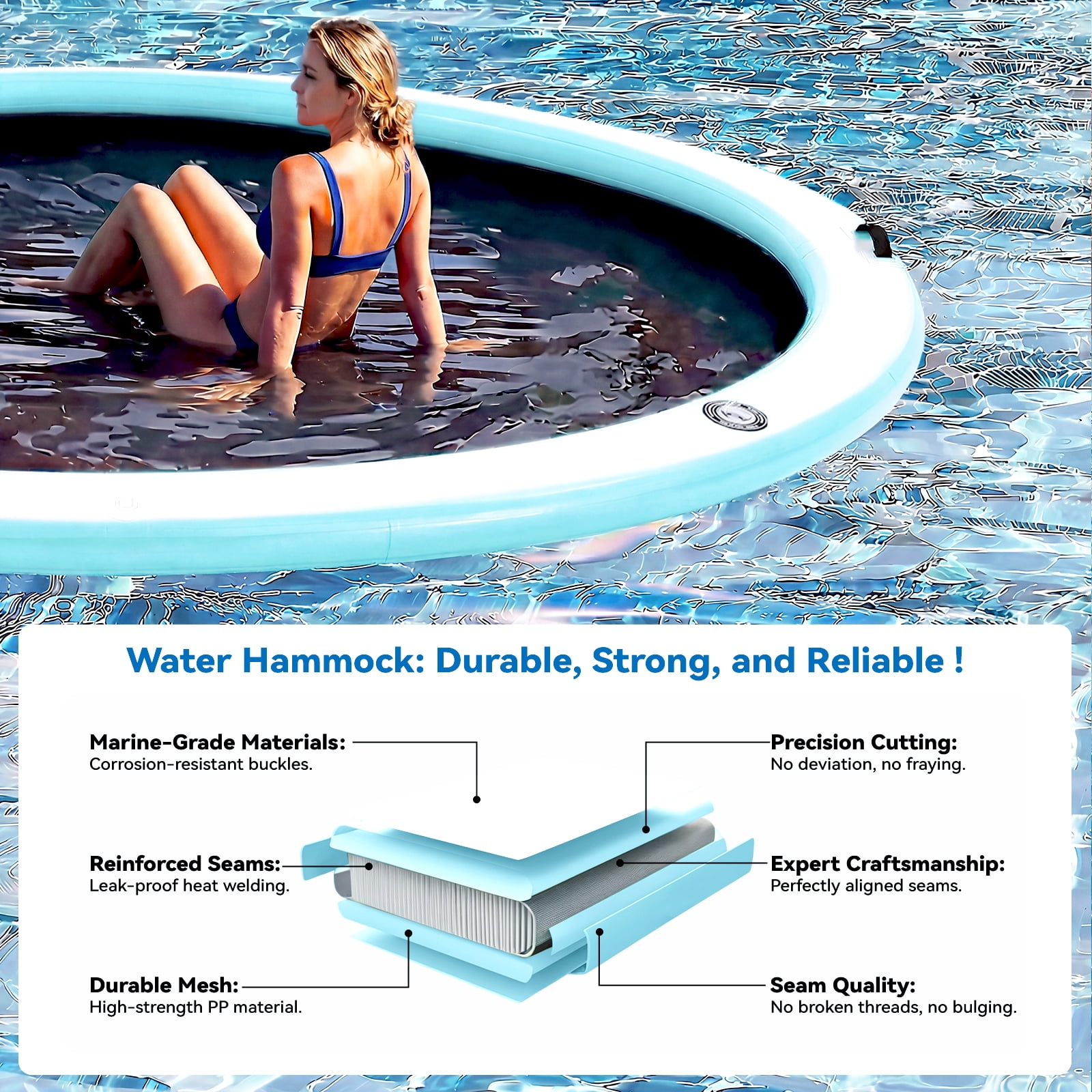 TONKOUM Ile flottante ronde de 2,4 m avec maillage, hamac, piscine, anneau flottant pour lac