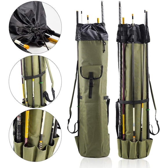 Dvkptbk Porte-Cannes à Pêche Organisateur de Moulinets de Pêche Sac de Rangement pour Cannes, Contient 5 Cannes Étui de Voyage Boîte d'Attirail Légère Support Multifonctionnel Sacs de Pêche Pocket Pocket Accessoires de Camping en Liquidation