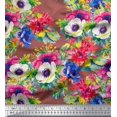 thumbnail image 1 of Soimoi polyester Crepe Fabric Leaves,Lotus & Anemone Floral Decor Fabric Printed Yard 42 Inch Wide, 1 of 3