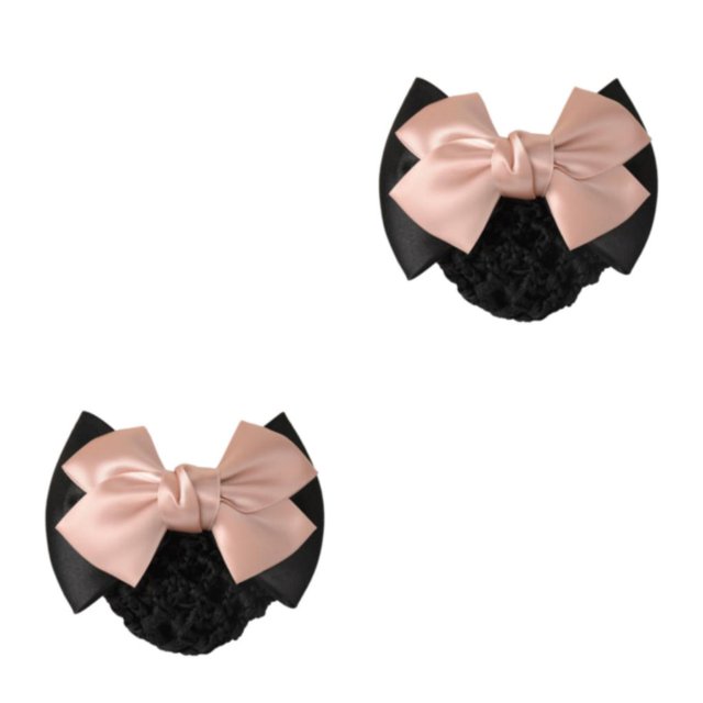 Maytalsory Professional Hair Plate Mesh Pocket Easy To Wear Elastic Hair Nets Bowknot Hair Clip Hairnets Cloth Bow Work Hair Clips Two Bows- light pink 2Set