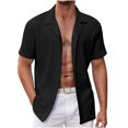 thumbnail image 1 of EOYWHK Mens Cotton Linen Shirts Short Sleeve Summer Ribbed Knit Button Down Cardigan Solid Color Collared Lapel Office Blouse Workwear Beachwear, 1 of 5