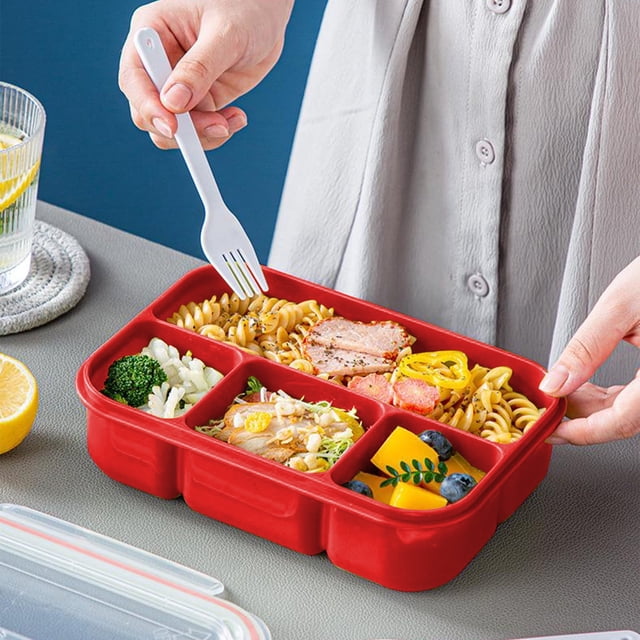 Clearance! Gspmoly 4 Compartments In One Large Lunch Box Leakproof Lunch Box Suitable for Dining Out Work School Plastic Microwave Lunch Box Sealed Clearance