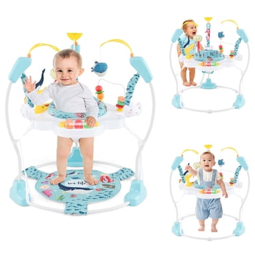 Costway Centre d'Activités Stationnaire pour Bébé, Sauteur pour Nourrisson avec Coussinet de Pied Amovible, Bleu Marine