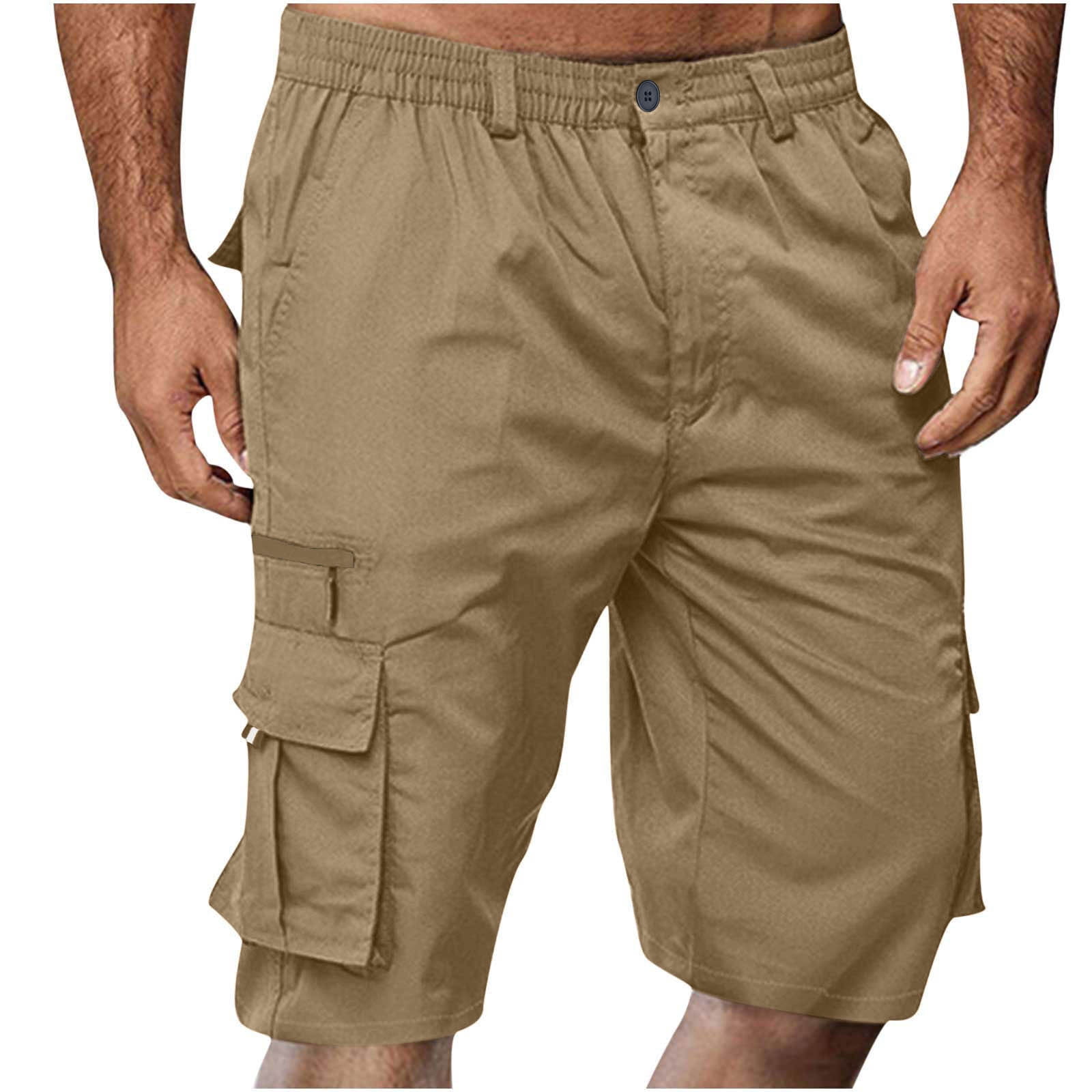 Babysbule Mens Cargo Shorts Casual Button Zipper Solid Knee Length Cargo Pants With Pocket Straight Button Zipper Shorts