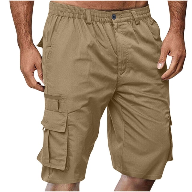 Pisexur Half Shorts Pants Men Casual Button Zipper Solid Knee Length Cargo Pants With Pocket Straight Button Zipper Shorts