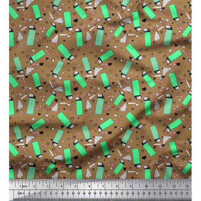 Soimoi Polyester Crepe Fabric Heart & Lighter Men Decor Fabric Printed Yard 42 Inch Wide
